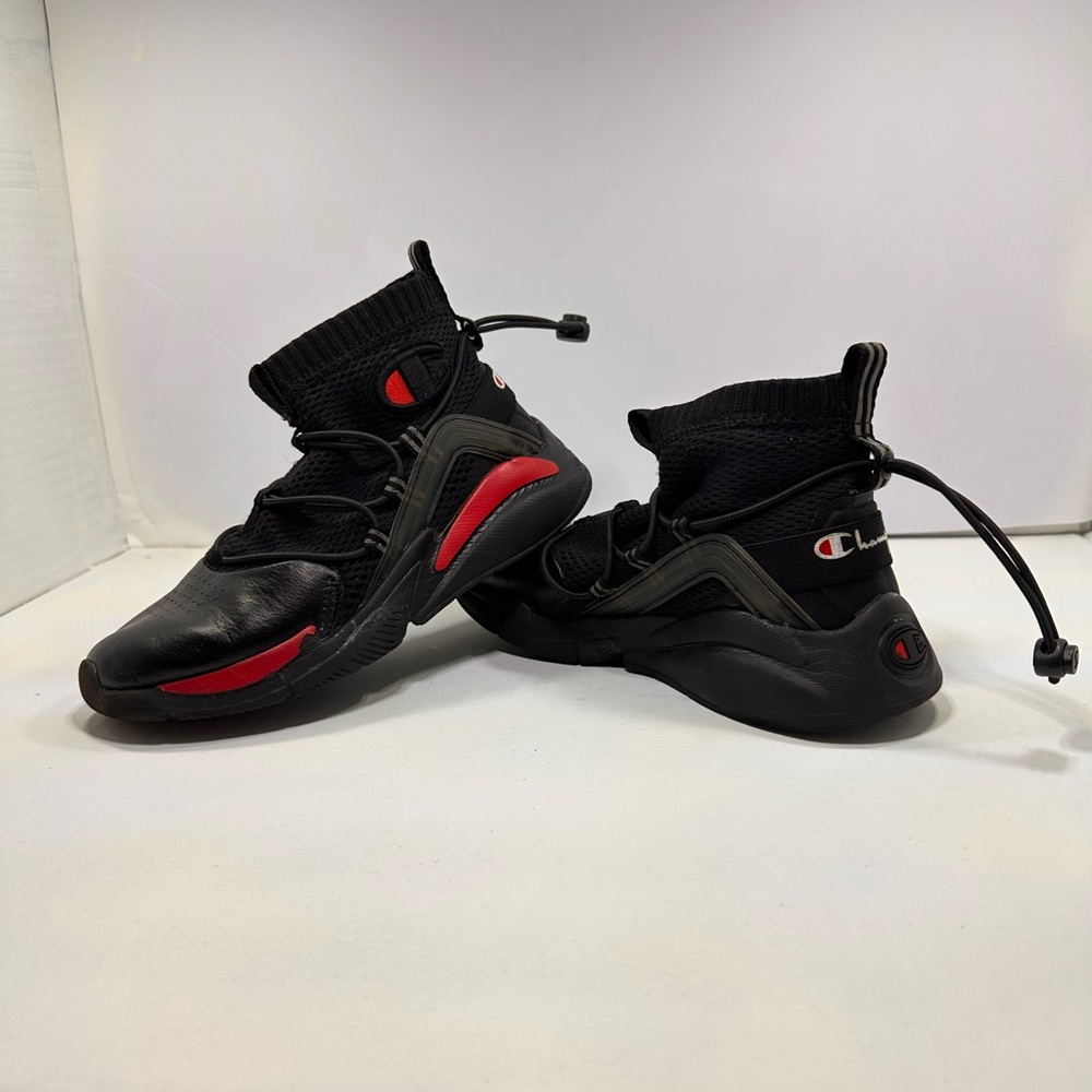 Champion XG Rally Plus Black and Red High-Top Sneakers